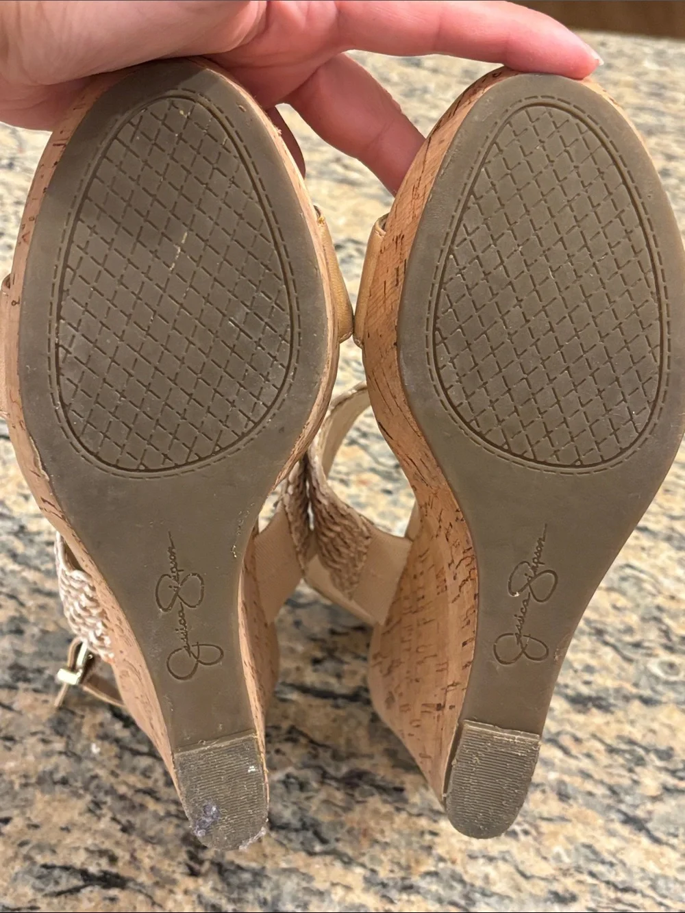 Jessica Simpson Nude Cork Wedge Sandals Woven Slingback Platform Heels Size 8B